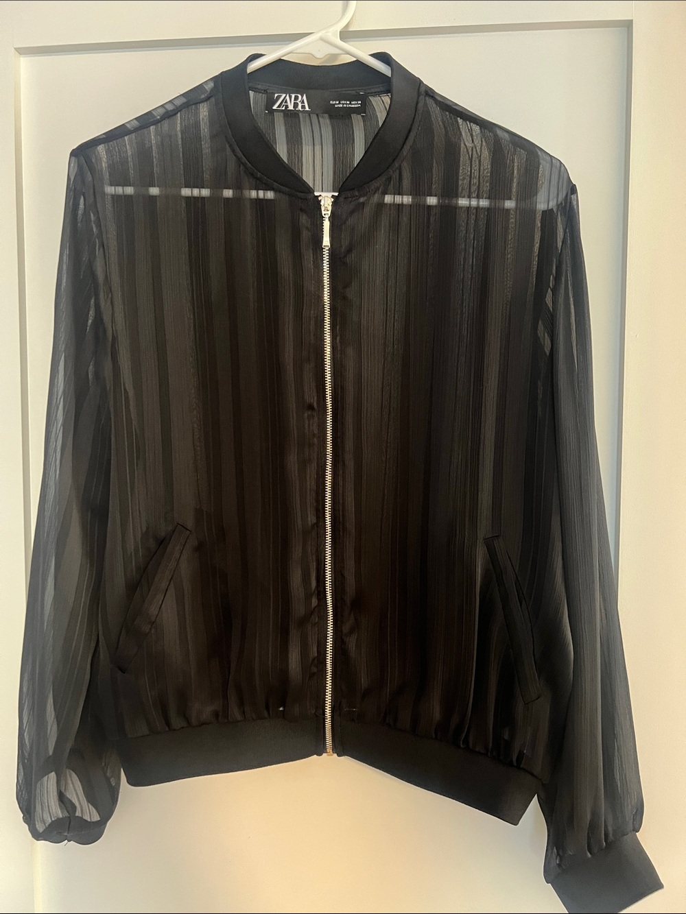 Zara sheer black zip up top size M